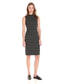 PARIS SUNDAY Sleeveless Mock Neck Windowpane Check Sheath Dress at Amazon